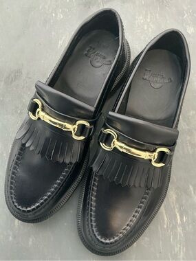 New Without Tags Dr Martens Adrian Snaffle Smooth Leather Kiltie Black Loafers